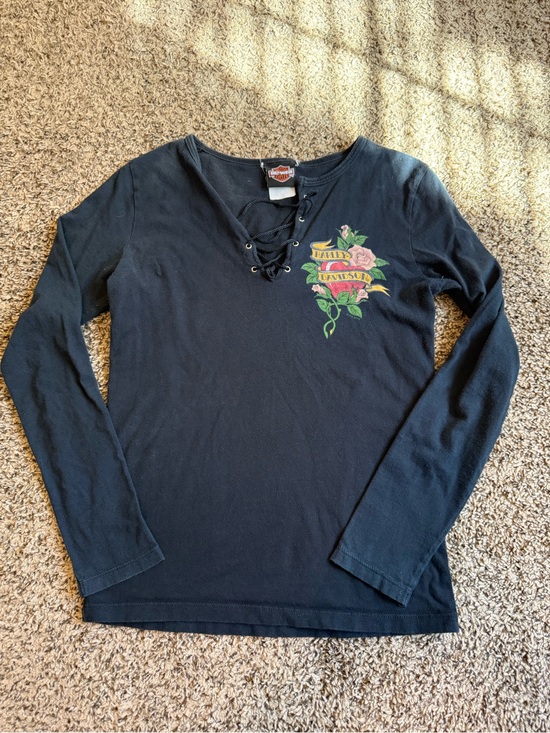 Harley-Davidson Tops - Harley-Davidson Black Lace-Up Long Sleeve Top